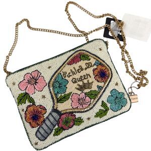 Mary Frances Pickle Ball Queen Crossbody Purse Bag Beaded Sparkle Crown NEW